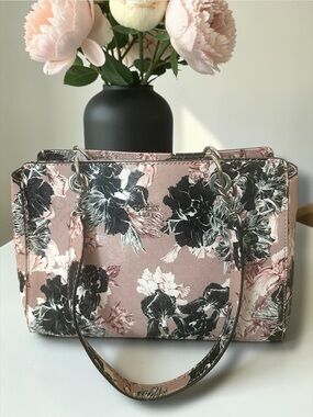 Guess by Marciano Baby Pink Floral Shoulder Bag With Silver Hardware